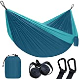 Camping Hammock - Single Lightweight Nylon Parachute Portable Hammocks with 2 Tree Straps for Backpacking, Travel, Hiking, Indoor, Outdoor | Blue