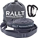 Rallt Hammock Tree Straps - 2000+ LB Breaking Strength, 20 Feet Long, 36 Loops, 100% No Stretch Polyester Adjustable Suspension Kit with 12 kN Carabiners