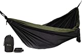 Rincon Camping Hammock with Tree Straps, Indoor Outdoor, Travel, Portable, Backpack, Double Parachute Hammock with Bag - Tactical Black & Green