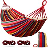 MOSFiATA Camping Hammock 550lb Upgraded Thickened 320G Durable Canvas Fabric Single Hammocks with Two Anti Roll Balance Beam and Sturdy Metal Knot Tree Straps for Camping, Patio, Backyard, Outdoor