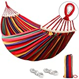 Outerman 285 x 155 cm Camping Hammock, Hammocks Thickened Durable Canvas Fabric with 550lb Load Capacity, Two Anti Roll Balance Beam and Sturdy Metal Knot Tree Straps for Travel, Beach, Backyard etc.