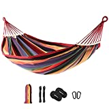 Canvas Hammock with Anti Roll Balance Beam and Sturdy Metal Knot for Camping Outdoor/Indoor Patio Backyard (Rainbow)