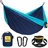 Wise Owl Outfitters Hammock for Camping Single Hammocks Gear for The Outdoors Backpacking Survival or Travel - Portable Lightweight Parachute Nylon SO Navy Blue & Light Blue