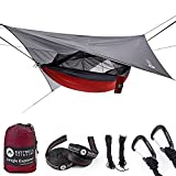 Easthills Outdoors Jungle Explorer 118' x 79' Double Camping Hammock Lightweight Ripstop Parachute Nylon 2 Person Hammocks with Removable Bug Net, Tree Straps and Tarp Red