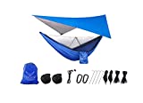 EXELUST Camping Hammock with RainFly Cover, Mosquito Bug Net, Tree Straps, Waterproof Tree Hammock - Portable Single Double Nylon Lightweight Parachute for Camping, Backpacking, and Hiking (Blue)
