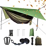 Portable Single Double Nylon High Strength Parachute Hammock Rainfly Set, Camping Hammock with Rain Fly Tarp and Mosquito Net Tent Tree Straps, Backpacking Hiking Travel Yard Outdoor Activities