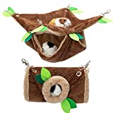 Small Animal Hammock - Hanging Hammock & Tunnel Hideout for GuineaPig Hamster Parrot Rat Chinchilla - Warm Swing Plush Cage Bed Washable Pet Hammock