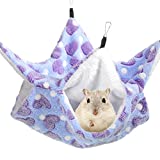 Small Pet Cage Hammock, Double-Layer Sugar Glider Hammock Bed, Warm Fleece Cage Hanging Hammock, Pet Swinging Bed for Chinchilla Parrot Guinea Pig Ferret Squirrel Hamster Rat Playing Sleeping (Purple)