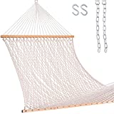 HARBOURSIDE HAMMOCKS 13FT Double Rope Hammock Traditional Hand Woven Cotton Hammock with Hardwood Spreader Bar Two Person Hammock for Patio Outdoor Patio Yard Poolside Max 450 Lbs Natural