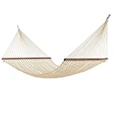 Project One Large 12FT Rope Hammock, Quick Dry Rope Hammock with Double Size Solid Wood Spreader Bar Outdoor Patio Yard Poolside Hammock, 2 Person 450 Pound Capacity (Cream)
