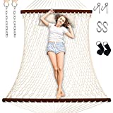 Tintonlife 13FT Double Rope Hammock Replacement for Outside,Traditional Hand Woven Cotton Rope Hammock with Spreader Bars,ChainsPillow,Hooks&Tree Straps-2 Person Hammock Net for Outdoor Patio