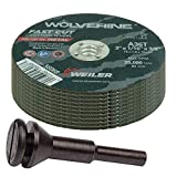 Weiler 56089 Die Grinder Cut-Off Wheel and Mandrel Kit Including 56490 Mandrel and 3-Inch x 1/16' Wolverine T1 Thin Wheels, A36T, 3/8' AH (1 Mandrel and 10 Cutting Discs)