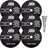 Shark Industries PN-26-6M Die Grinder Cut-Off Wheel and Mandrel Kit Including 12431 Mandrel and 3-Inch x 1/32' x 3/8” Shark Type-1 Double-Reinforced Thin Wheels, 54 Grit, Maximum RPM 25,000 (6 Cutting Discs and 1 Mandrel)