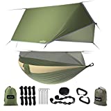 Sunyear Camping Hammock-Hammocks with Net and Rain Fly Tarp - Portable Single&Double Lightweight Nylon Parachute Hammocks with Hammock Tree Straps for Backpacking Hiking Travel Camping Indoor Outdoor