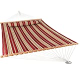 Sunnydaze Outdoor Quilted Fabric Hammock - Two-Person with Spreader Bars - Heavy-Duty 450-Pound Capacity - Red Stripe
