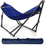 Tranquillo Universal Collapsible Hammock Stand Electro Static Coated Steel, Adjustable Hammock Stand with 2 Layered Polyester Net and Carry Bag, Foldable Hammock Stand for 2 Persons, 550 lbs (Blue)