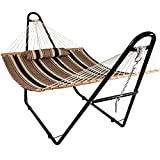 Sunnydaze Quilted Double Hammock with Stand - Large 2-Person Heavy-Duty Hammock with Multi-Use Universal Steel Stand for Backyard & Patio - 450-Pound Capacity - Sandy Beach