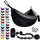 Gold Armour Camping Hammock - XL Double Hammock Portable Hammock Camping Accessories Gear for Outdoor Indoor with Tree Straps, USA Based Brand (Black and Gray)