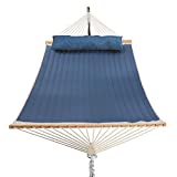 Patio Watcher 11 Feet Quilted Fabric Hammock with Pillow Double 2 Person Hammock with Bamboo Spreader Bars, Perfect for Outdoor Outside Patio Yard Beach, Dark Blue