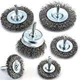 TILAX Wire Brush Wheel Cup Brush Set 6 Piece, Wire Brush for Drill 1/4 Inch Arbor 0.012 Inch Coarse Carbon Steel Crimped Wire Wheel for Cleaning Rust, Stripping and Abrasive, for Drill Attachment