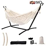 Leize Double Hammock with Stand Portable Hammock Stand Heavy Duty Steel Outdoor Patio Yard Beach Double Hammock Or Indoor with Carrying Case