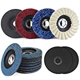 14PCS 4.5 Inch Angle Grinder Polishing Wheels Kit for Metal, Cutting and Grinding Wheel Assorted Grit Flap Discs Strip Disc Scouring Wheel Felt Flap Disc Set for Angle Grinder，7/8 inch Arbor
