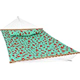 Sunnydaze 2-Person Quilted Watermelon Printed Fabric Spreader Bar Hammock and Pillow - Large Modern Hammock with Hanging Chains - Heavy Duty 450-Pound Weight Capacity - Watermelon and Chevron
