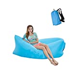 N/C Portable Blue Self Inflatable Couch Lazy Air Sofa Air Sack Bed Tanning Natures Lounger Wind Chair Beach Hammock Camping Gifts Accessories Pad Sleeping Gear Music Festivals Blowup Couches