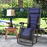 MAISON ARTS Padded Zero Gravity Lawn Chair Anti Gravity Lounge Chair Adjustable Recliner w/Pillow & Cup Holder Outdoor Camp Chair for Poolside Backyard Beach, Support 300lbs, Blue