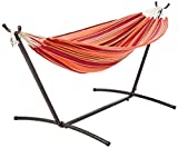 Amazon Basics Double Hammock with 9-Foot Space Saving Steel Stand and Carrying Case, Orange Stripe, 450 lb Capacity