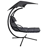 Patio Hanging Chaise Lounger Chairs,Outdoor Hammock Chair,All Weather Dream Lounger Swing Arc Stand with Removable Pillow for Backyard Deck Garden (Grey Style B)