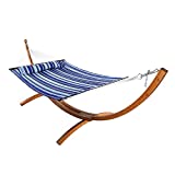 Sunnydaze Quilted Double Fabric 2-Person Hammock with 12-Foot Curved Arc Wood Stand, Catalina Beach, 400 Pound Capacity