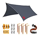 Rain Fly by NoCry 12x10 Lightweight Survival Camping Tarp; 100% Waterproof; Makes a Great Backpacking Tarp or Hammock Shelter; Comes in Multiple Colors, Survival Bracelet Included; Grey