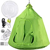 Happybuy Hanging Tree Tent, Max.440lbs Capacity Tree Tent Swing, Hangout Hugglepod with LED Rainbow Decoration Light Inflatable Cushion, Ceiling Hammock Tent Suit for Kids & Adult Indoor Outdoor Green