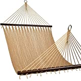 Lazy Daze Double 2 Person Caribbean Rope Hammock, Hand Woven Polyester Hammock with Spreader Bars, Extra Large Outside Outdoor Backyard Patio Poolside Hammock, 450 LBS Capacity, Tan