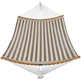 Patio Guarder 13.5FT Quick Dry Hammock Curved Bamboo Spreader Bar Double Rope Hammock for 2 Person,Perfect for Patio,barkyard and Outdoor,Stripe Brown