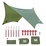 MIS 11 ft x 9 ft Hammock Rain Fly, Hex Green Hammock Tarp Rain Fly Waterproof, Backpacking Tent Footprint and Multifunctional Sun Shade Shelter Canopy – 4 in 1 Perfect for Survival Picnic Hiking