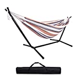 TDP-N5 Double Hammock, 2-Person Cotton Hammock with Space Saving Steel Stand Includes Portable Carrying Case, Used in Backyard, Garden(450lbs Capacity)