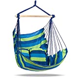Sorbus Hanging Rope Hammock Chair Swing Seat for Any Indoor or Outdoor Spaces- Max. 265 Lbs -2 Seat Cushions Included (Large, Blue)