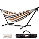 HITASION Double Hammock with Space Saving Steel Stand Includes Portable Premium Carry Bag and Pillow 2 Person Adjustable Heavy Duty for Indoor Outdoor Patio Camping 450 lbs Capacity -Desert Stripes
