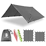 SaphiRose Camping Tarp, Hammock Rain Fly - Waterproof Ultralight Ripstop Fabric, Guy Line and Stake Kit, Survival Gear Backpacking Tarp Tent Accessories for Hiking