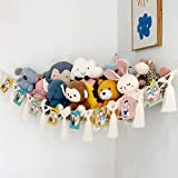 Mingtex Macrame Toy Hammock - for Stuffed Animals and Plush Toys, Soft Net Storage with Wooden Photo Clips, Soft Corner Hanging Netting, White Large