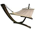 Petra Leisure, 12 Ft. Water Treated Wooden Arc Hammock Stand + Premium Quilted, Double Padded Hammock Bed. 1 Person Bed. 300 LB Capacity(Coffee Stain/Beige)