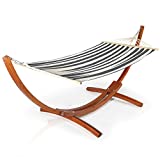 LAZZO 10 Ft Curved Wood Hammock Stand with Portable Hammock, Indoor & Outdoor Pine Hammock Arc Stand with 2X Chains and 4X Hooks for Home Patio Garden Yard Picnic Camp, 250 LB Capacity