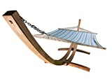 Petra Leisure, 14 Ft. Water Treated Wooden Arc Hammock Stand + Premium Quilted, Double Padded Hammock Bed. 2 Person Bed.450 LB Capacity(Natural Stain/Teal & Yellow Stripe)