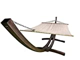 Petra Leisure, 14 Ft. Water Treated Wooden Arc Hammock Stand + Premium Quilted, Double Padded Hammock Bed. 2 Person Bed.450 LB Capacity(Coffee Stain/Beige)