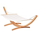 Outsunny 12.9 FT Outdoor Hammock with Stand, Single Bed, Arch Wooden Hammock with Straps and Hooks, White