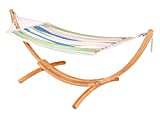 CHILLOUNGE Green Bay - Outdoor Spreader Bar Hammock with Stand Set, Weatherproof Hammock and Certified Sustainable Wood Arc Stand