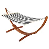 DOALBUN 10 Ft Curved Wood Hammock with Stand for Single/2 Person, Indoor/Outdoor Pine Hammock Arch Stand, Hammock Bed for Loungers, Swings, Patio, Yard, Hanging Tent, 250lbs Capacity