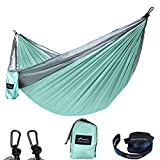 GEEZO Double Camping Hammock, Lightweight Portable Parachute (2 Tree Straps 16 LOOPS/10 FT Included) 500lbs Capacity Hammock for Backpacking, Camping, Travel, Beach, Garden (Graphite/Seagreen)